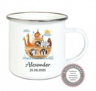 Preview: Spardose Tasse Becher Blumentopf - Vase Arche personalisiert mit Name Taufe Geburt Kommunion Konfirmation Firmung Einschulung Geburtstag von Lüttentüddel®